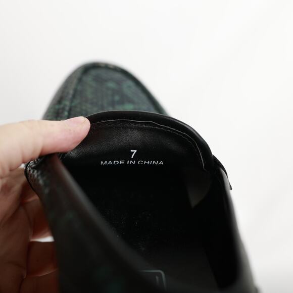 ASOS faux snake skin green black rounded toe size 7 loafers sliver buckle - Picture 6 of 7